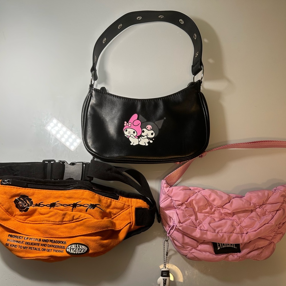 Black Shoulder Bag with Pink Character Detail